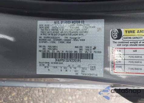 2007 Ford Fusion Se from USA, damaged, VIN 3FAHP07Z07R220595